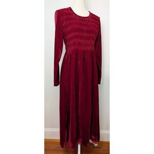Serengeti Womens Velvet Maxi Dress Small Red Smocked Long Sleeve Holiday NWOT